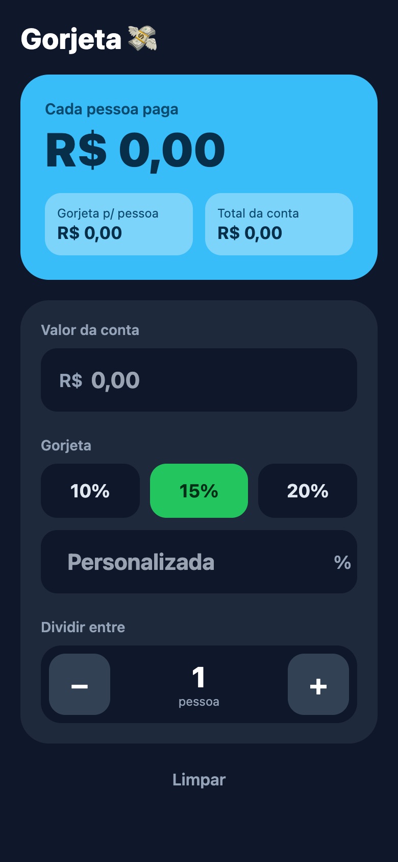 Divisão da conta e gorjeta